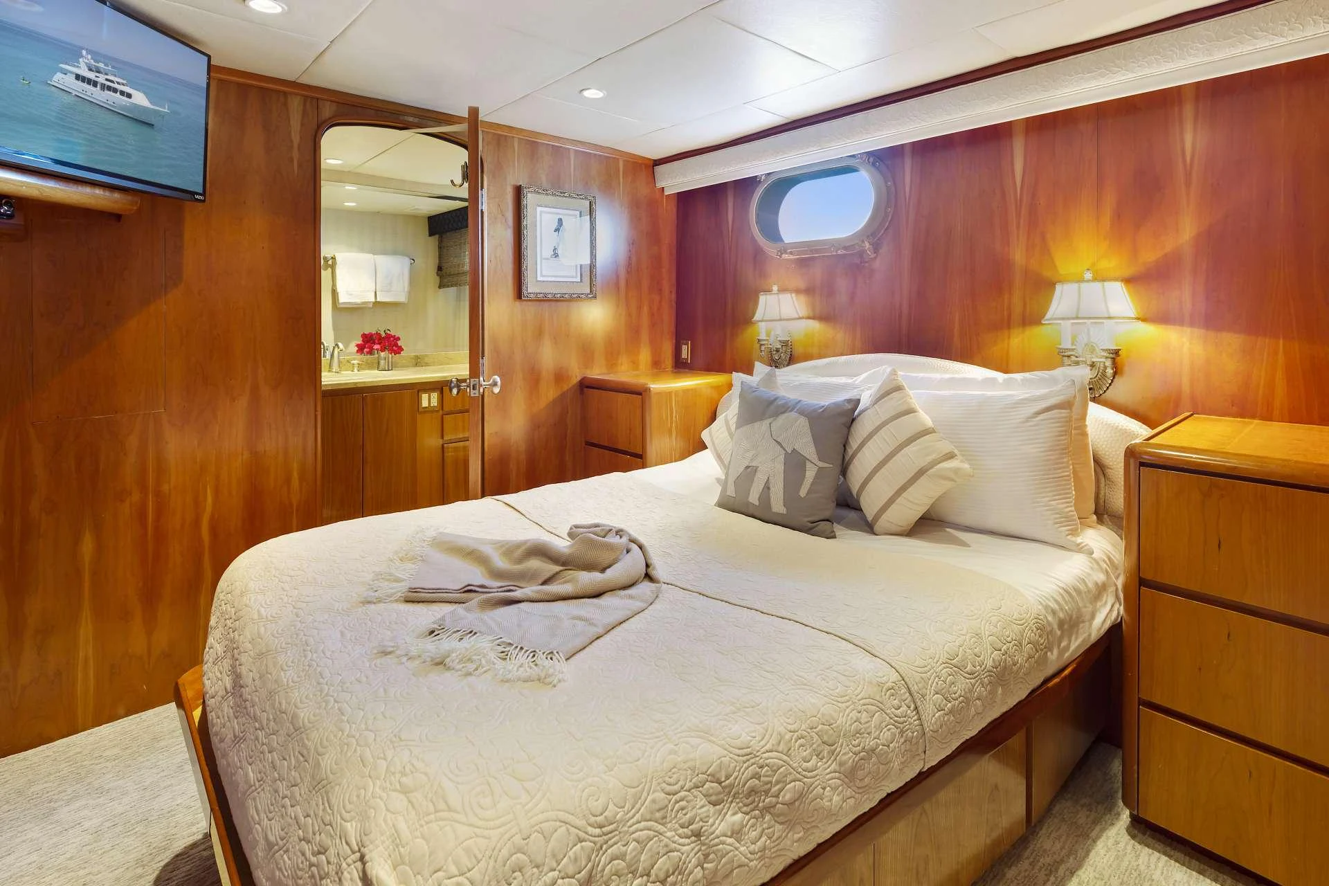 a hotel room with a bed aboard IL CAPO Yacht for Charter