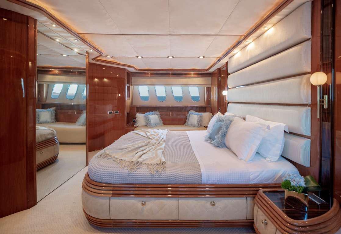 a bed in a room aboard MI ALMA Yacht for Charter