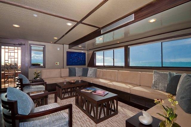 a living room with a large screen aboard GALAPAGOS SEA STAR JOURNEY Yacht for Charter