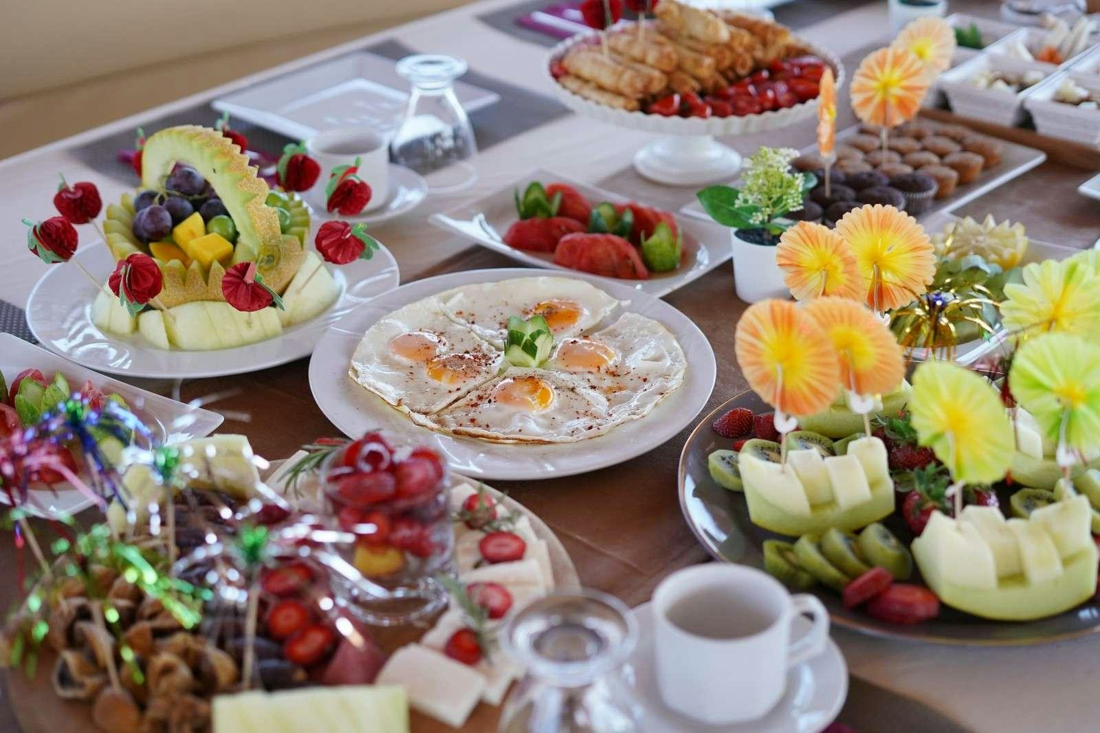 a table full of food aboard PRENSES BUGCE Yacht for Charter