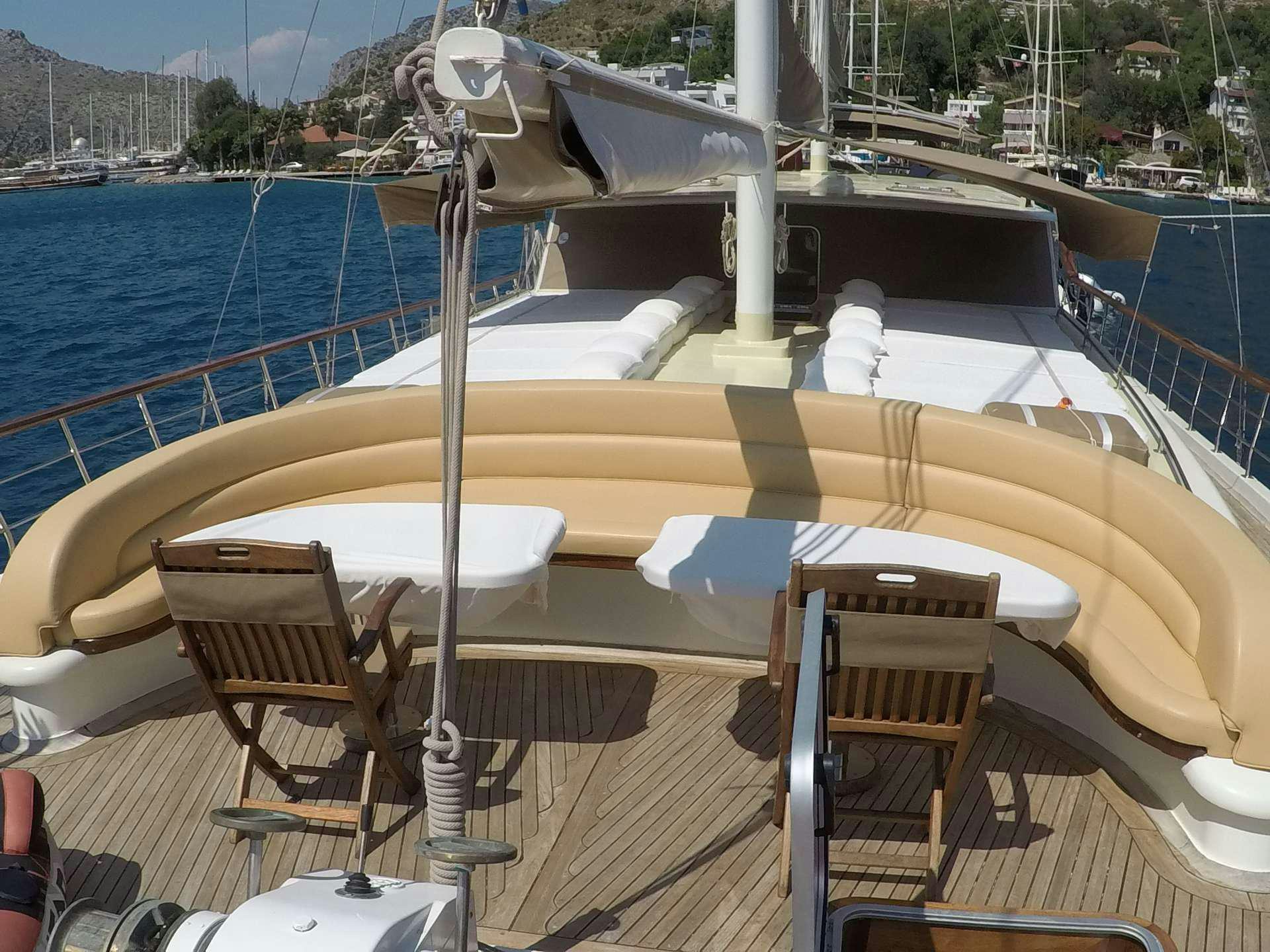 a boat with chairs on it aboard PRENSES BUGCE Yacht for Charter