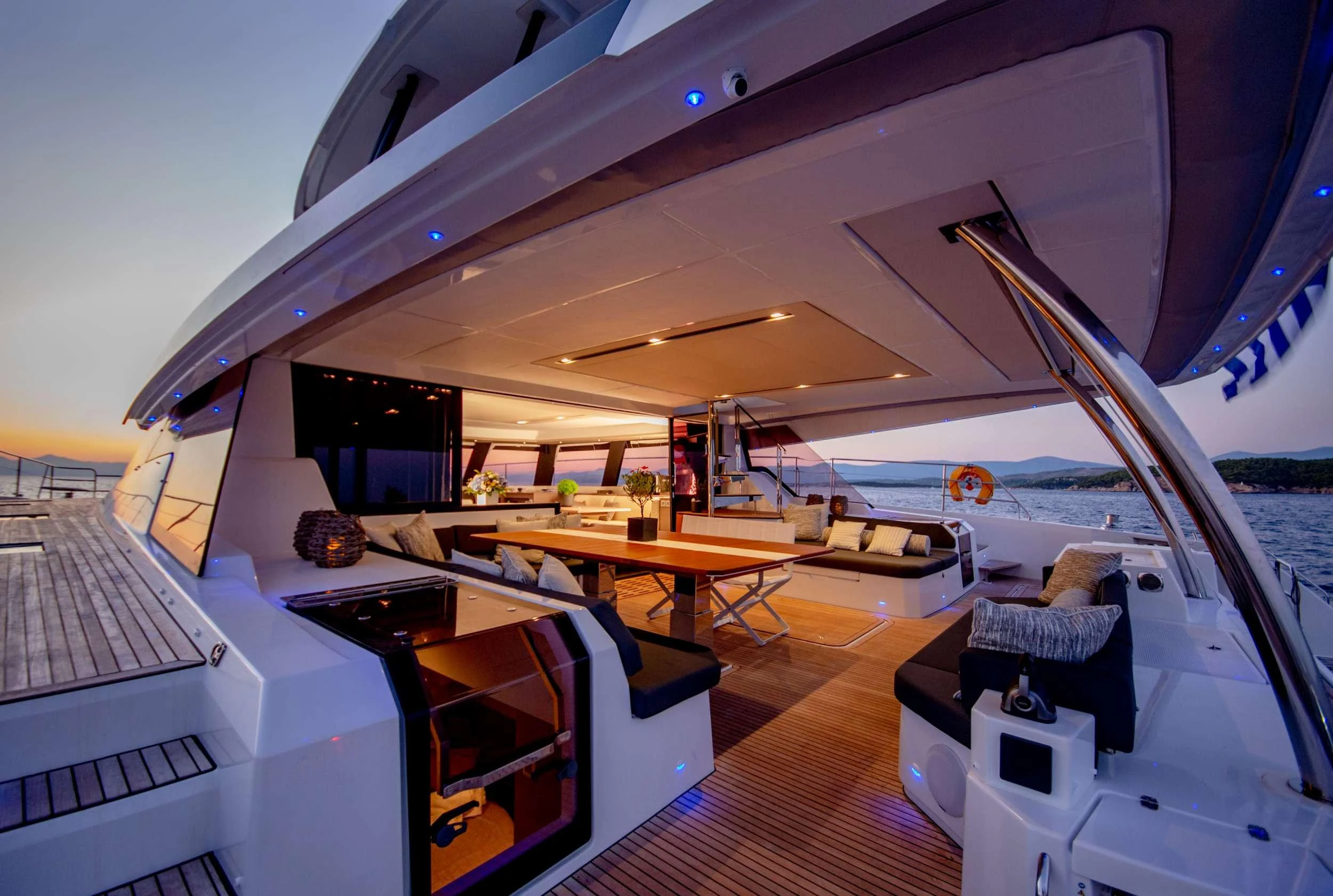 inside view of a space ship aboard CHRISTAL MIO Yacht for Charter