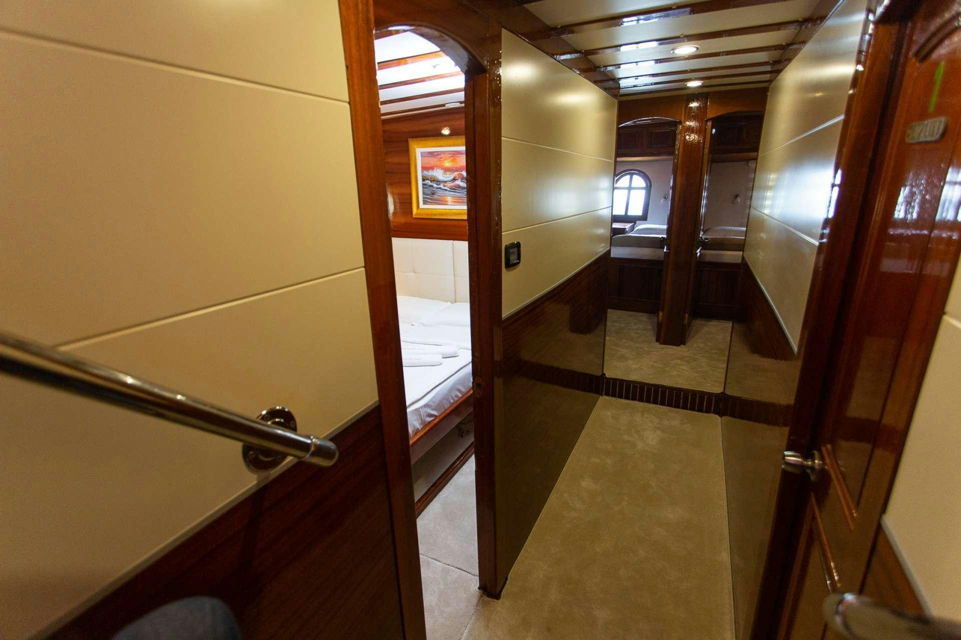 a hallway with doors aboard KADENA Yacht for Charter