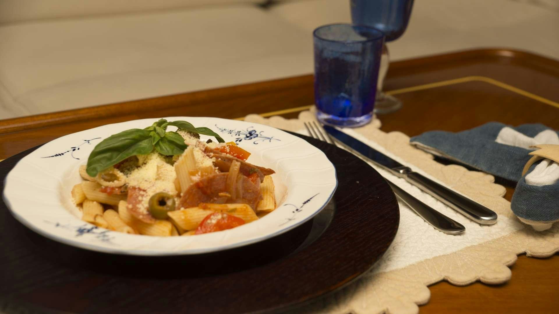 a plate of food aboard ASPIRATION Yacht for Charter