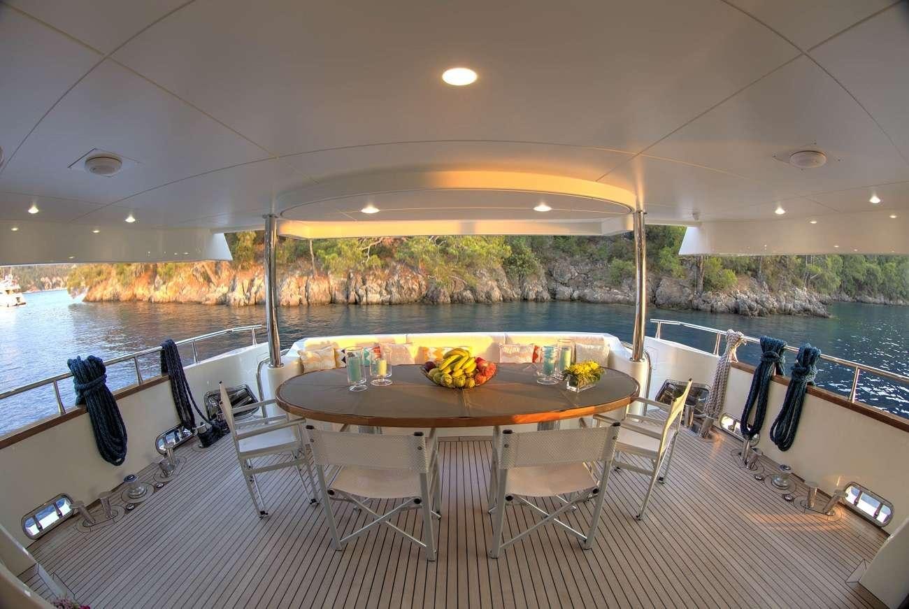 a dining table in a room aboard ARCHSEA Yacht for Charter