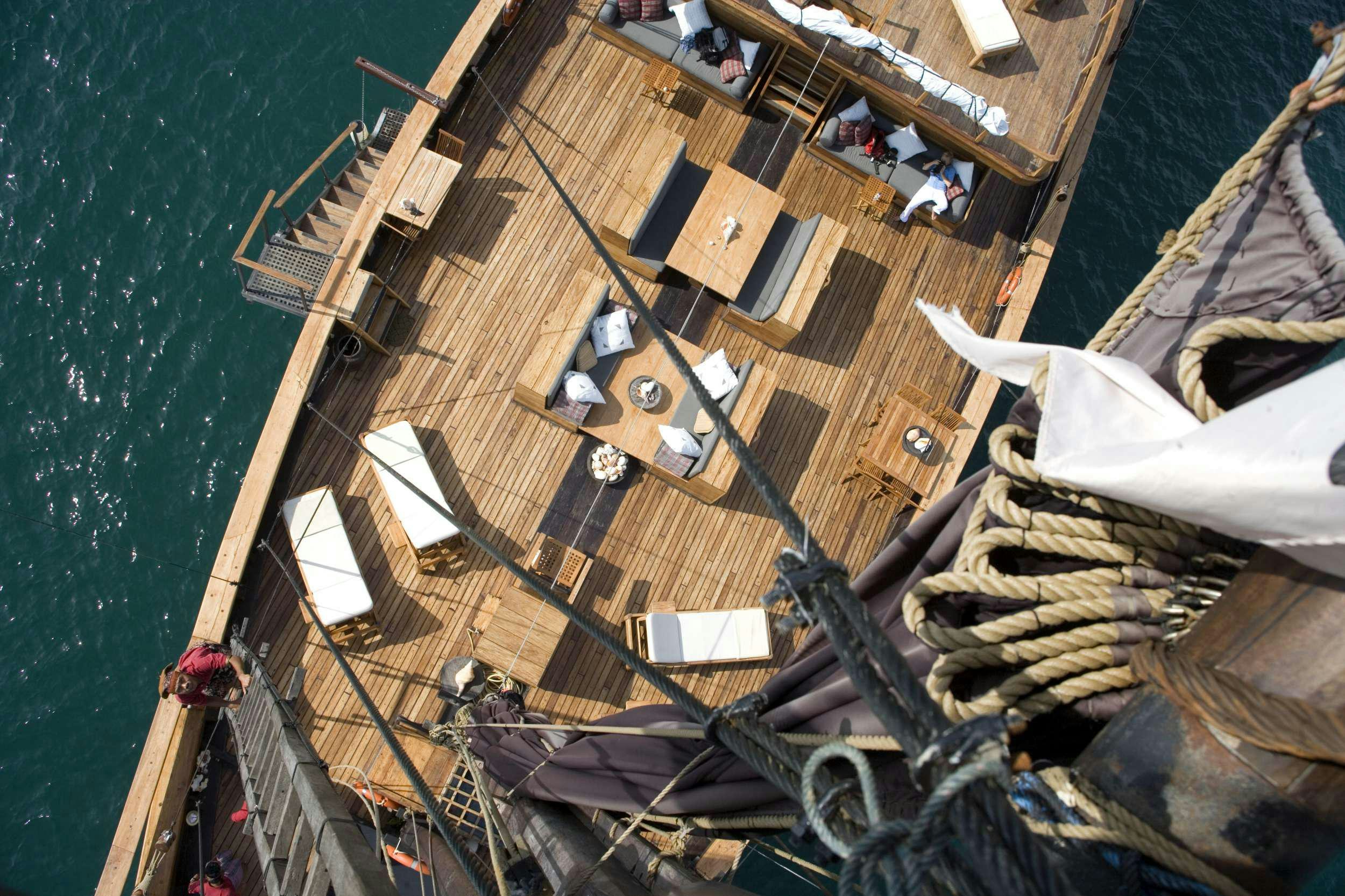 a high angle view of a ship aboard SILOLONA Yacht for Charter