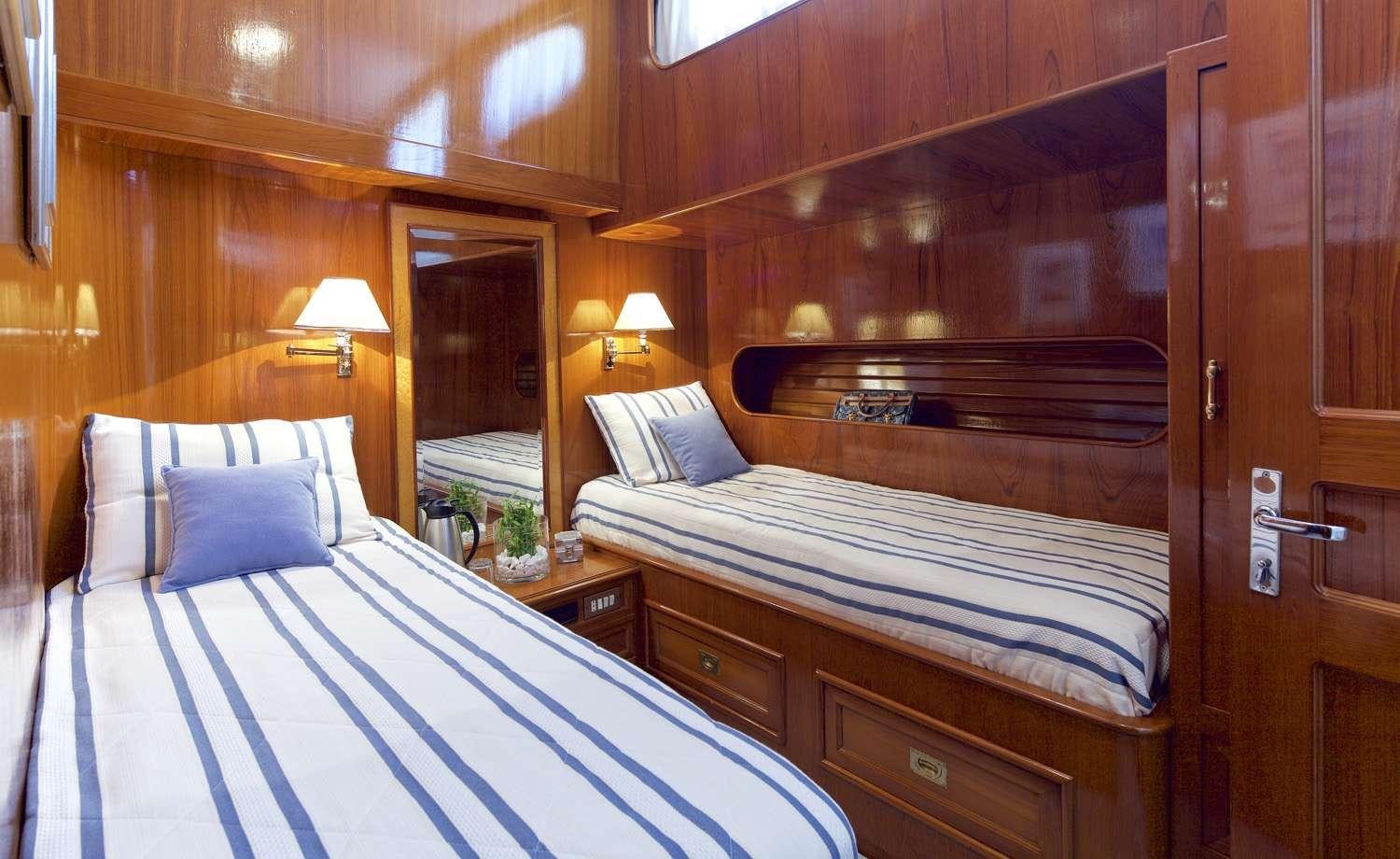 a room with two beds aboard HERMINA Yacht for Charter