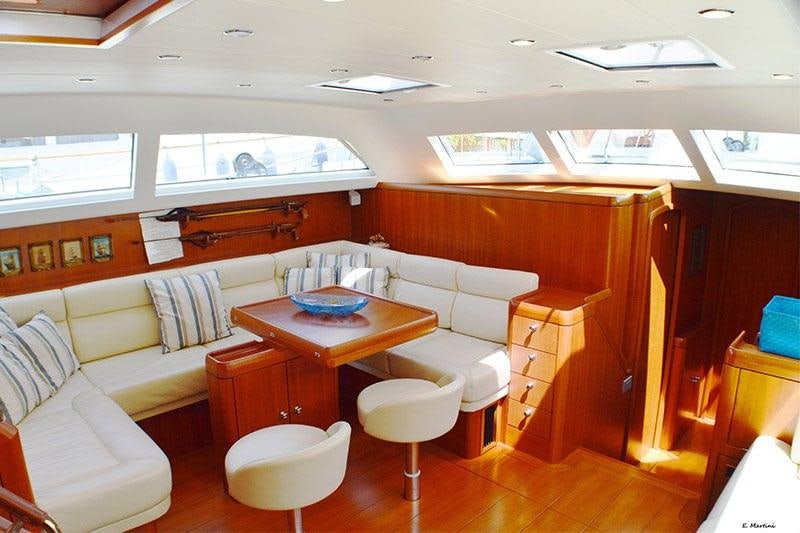 a room with a table and chairs aboard TERRA DI MEZZO 3 Yacht for Charter