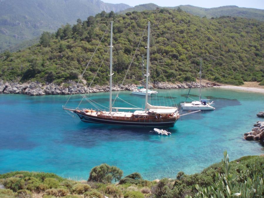 a boat sailing in the water aboard ZEPHYRIA II Yacht for Charter