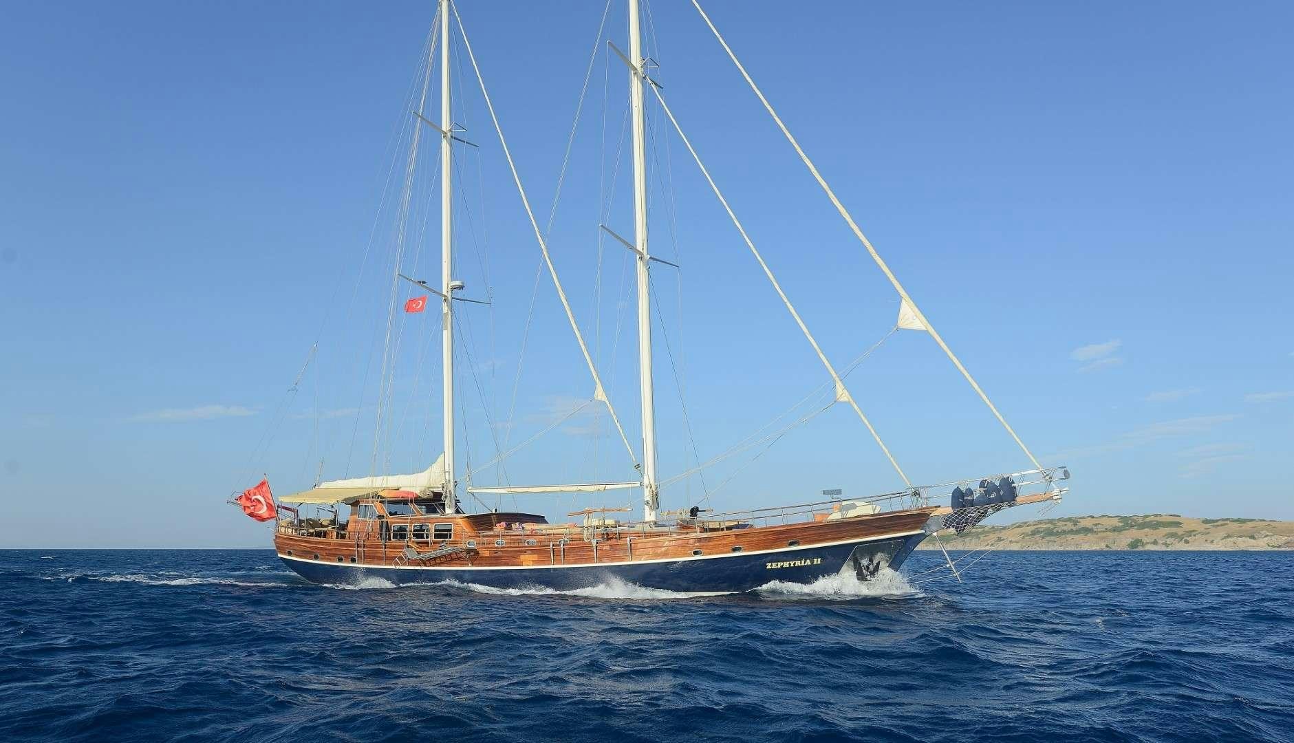 a boat sailing on the water aboard ZEPHYRIA II Yacht for Charter