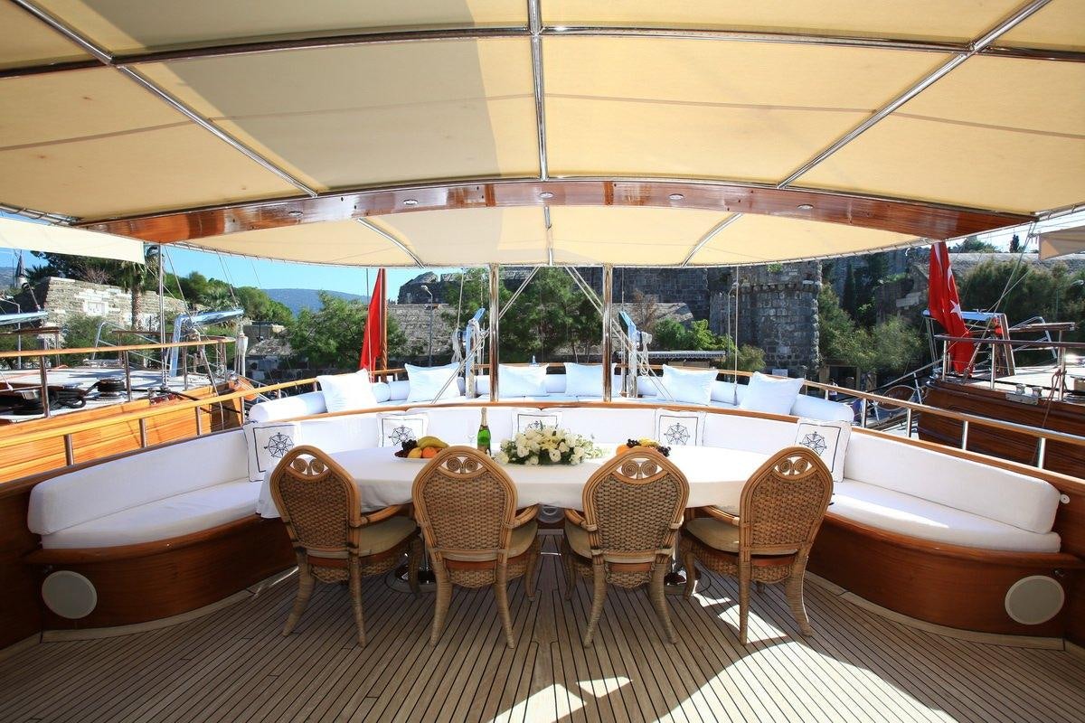 a room with a table and chairs aboard KAYA GUNERI V Yacht for Charter