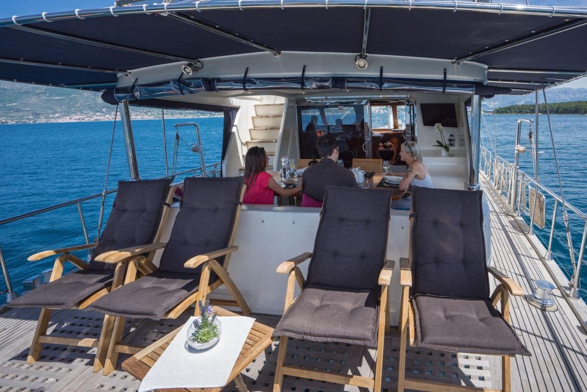 people sitting on a boat aboard ALBA Yacht for Charter