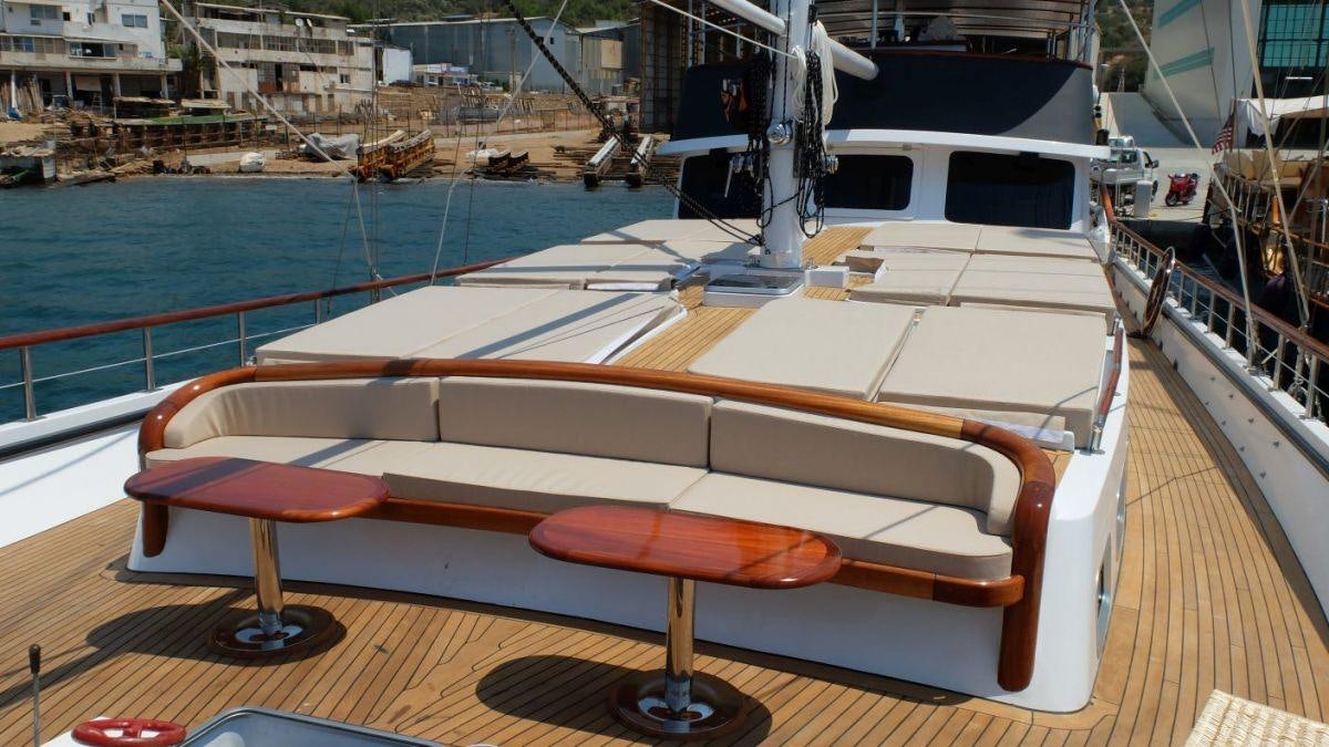 a boat on a deck aboard OGUZBEY Yacht for Charter
