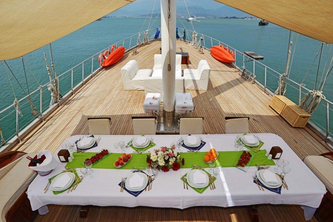 a table with chairs and a pool aboard HOLIDAY X Yacht for Charter