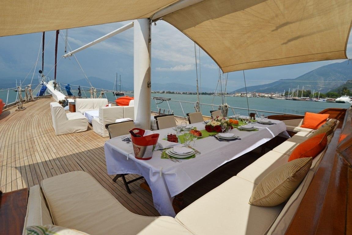 a room with a table and chairs aboard HOLIDAY X Yacht for Charter