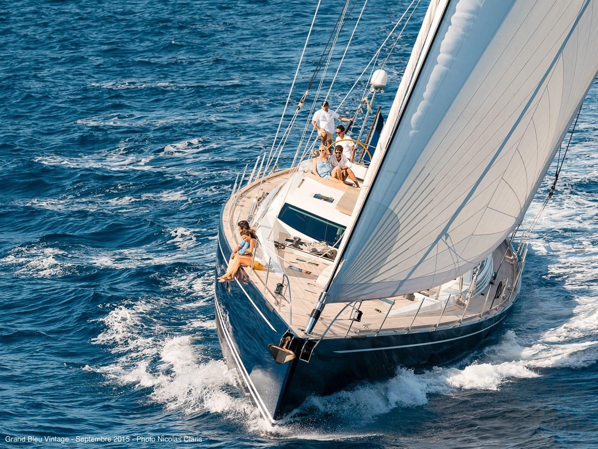 a boat with people on it aboard GRAND BLEU VINTAGE Yacht for Charter