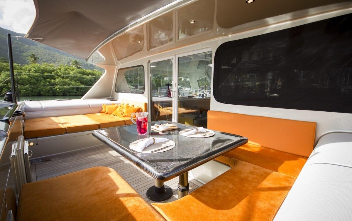 a table with food on it aboard ZENYATTA Yacht for Charter