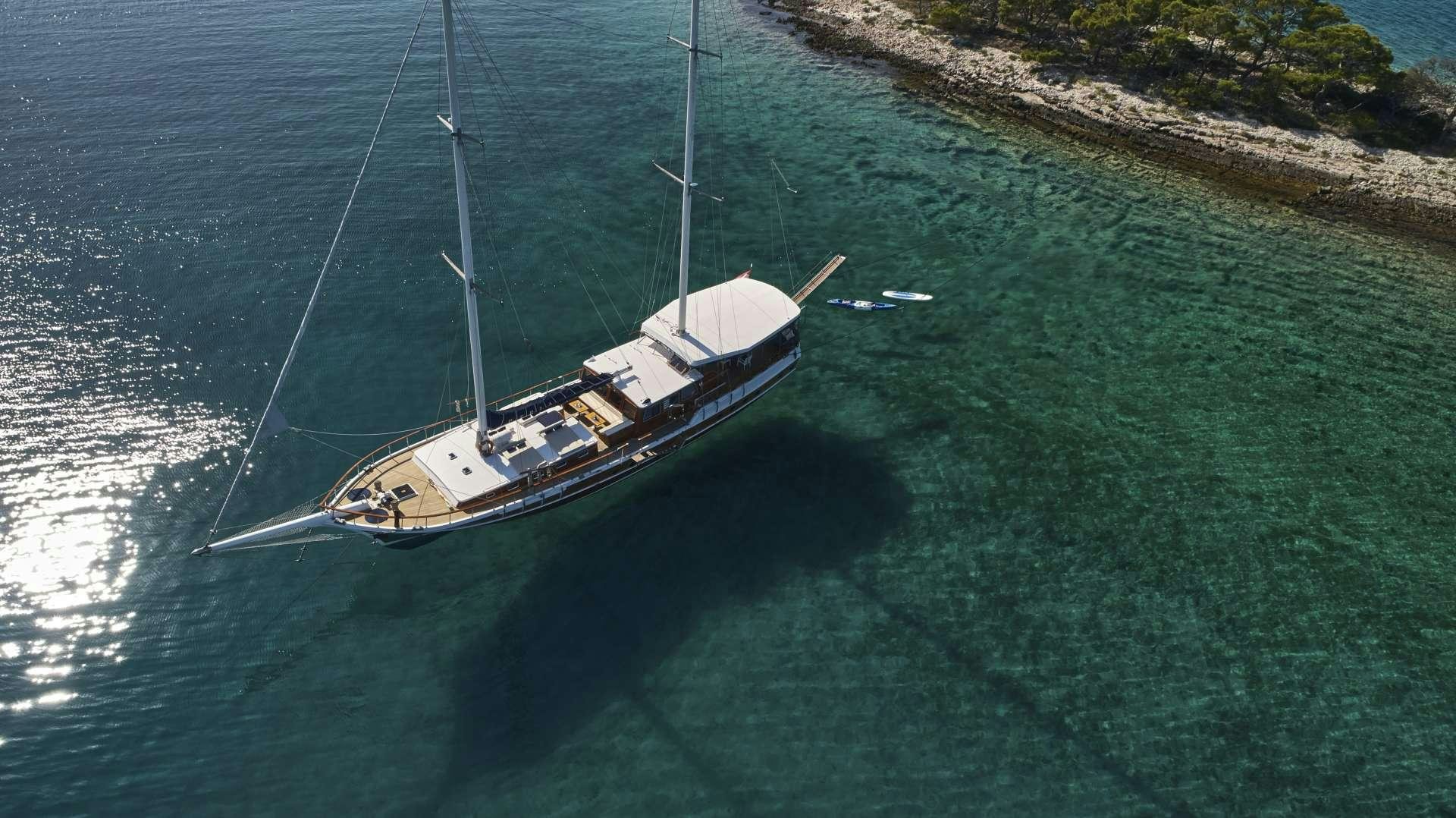 a boat sailing on the sea aboard PERLA Yacht for Charter