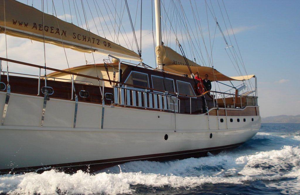 a boat on the water aboard AEGEAN SCHATZ Yacht for Charter