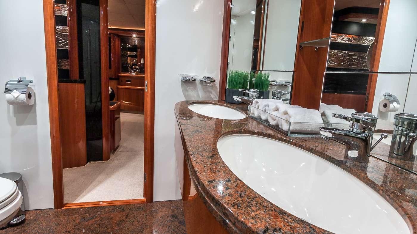 a bathroom with a large countertop aboard SS ARTS Yacht for Charter
