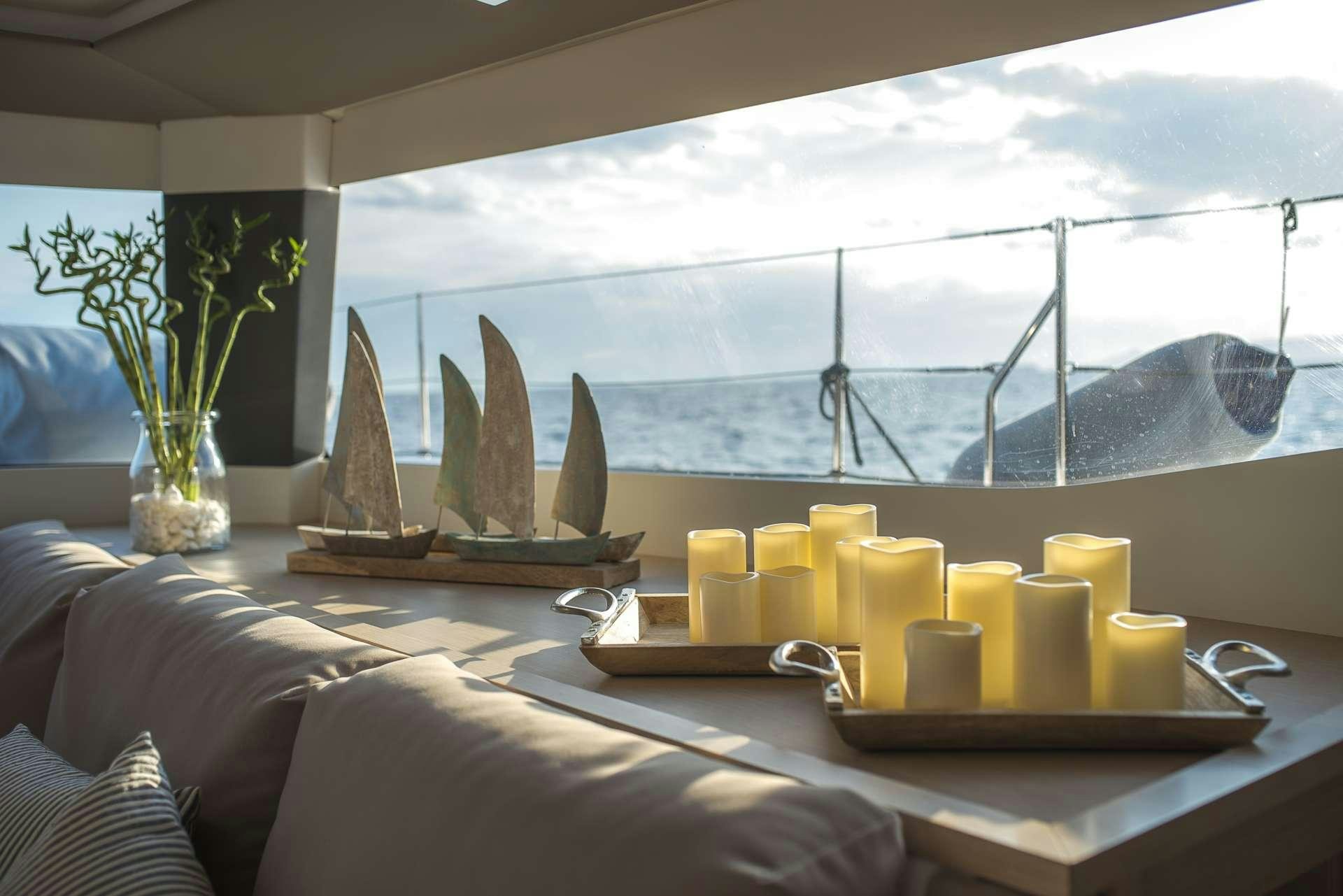 a table with food on it aboard Sea Energy V Yacht for Charter