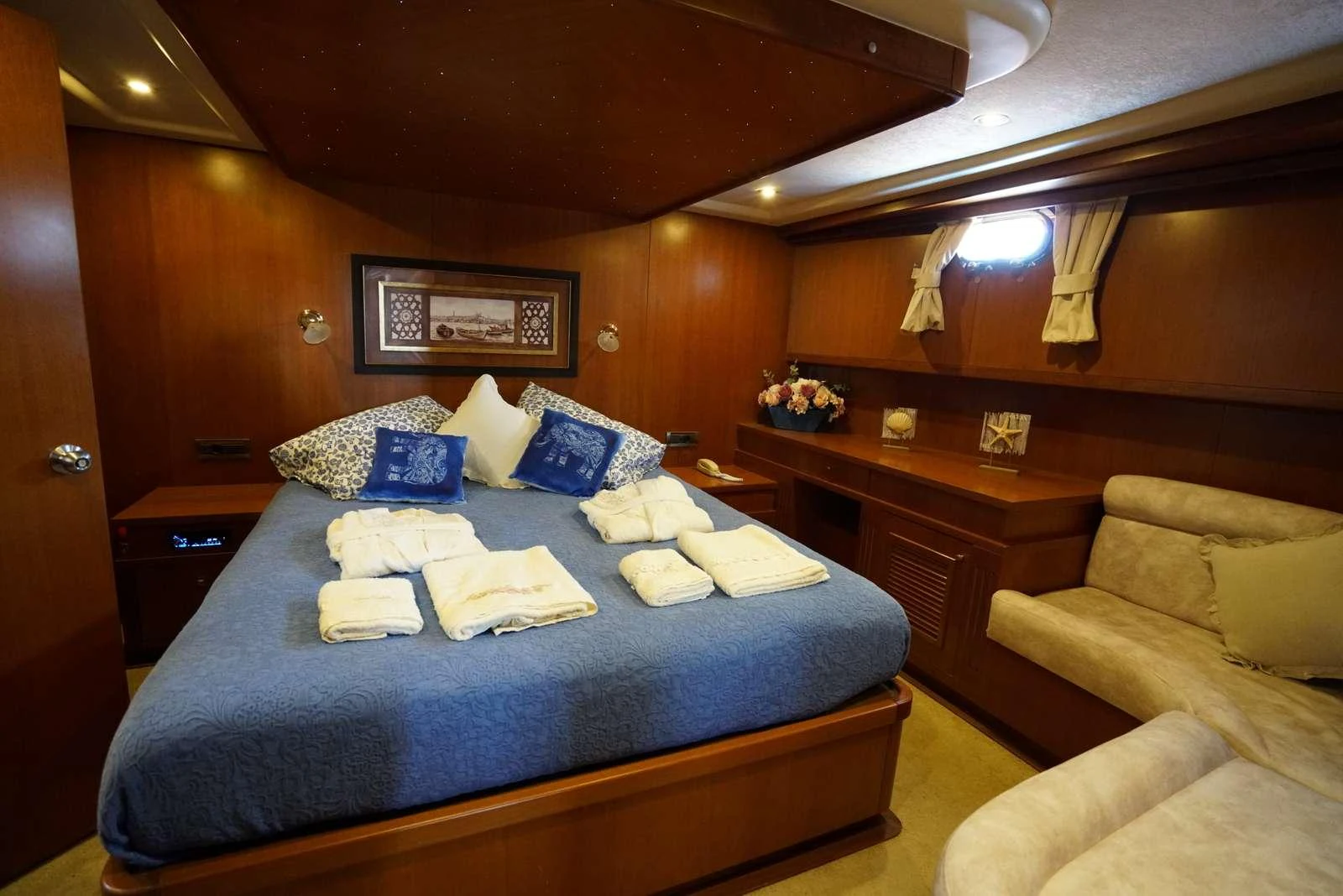a bed in a room aboard ARABELLA Yacht for Charter