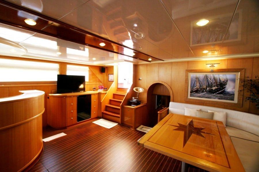 a room with a table and chairs aboard MEIN SCHATZ Yacht for Charter