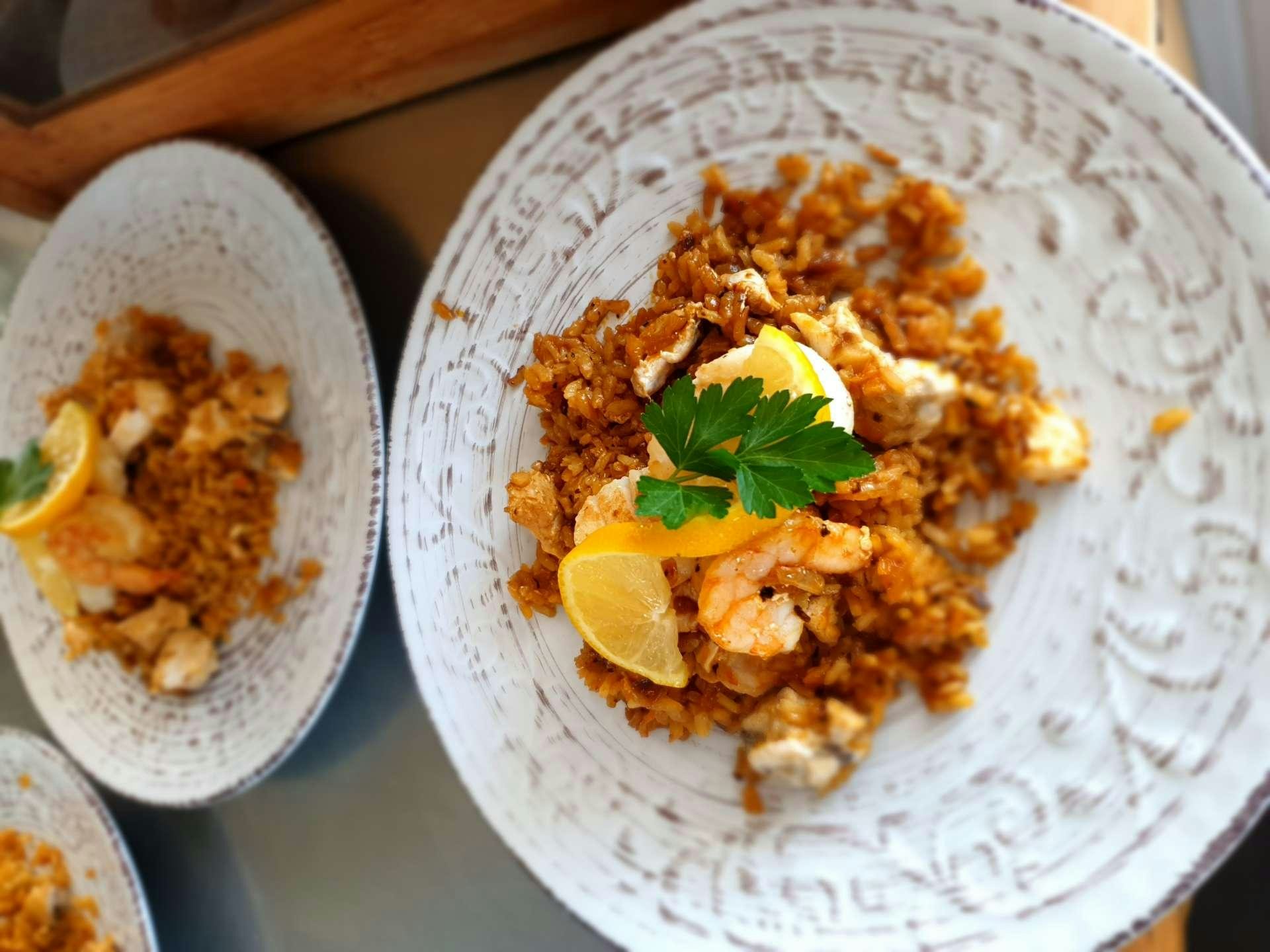 a plate of food aboard FRENK Yacht for Charter