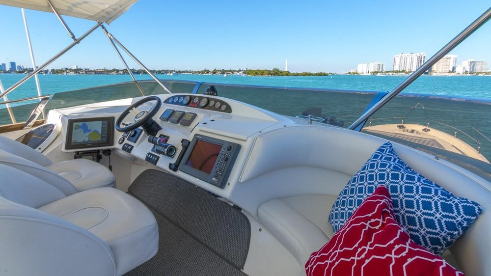 the inside of a car aboard ALL GOOD Yacht for Charter