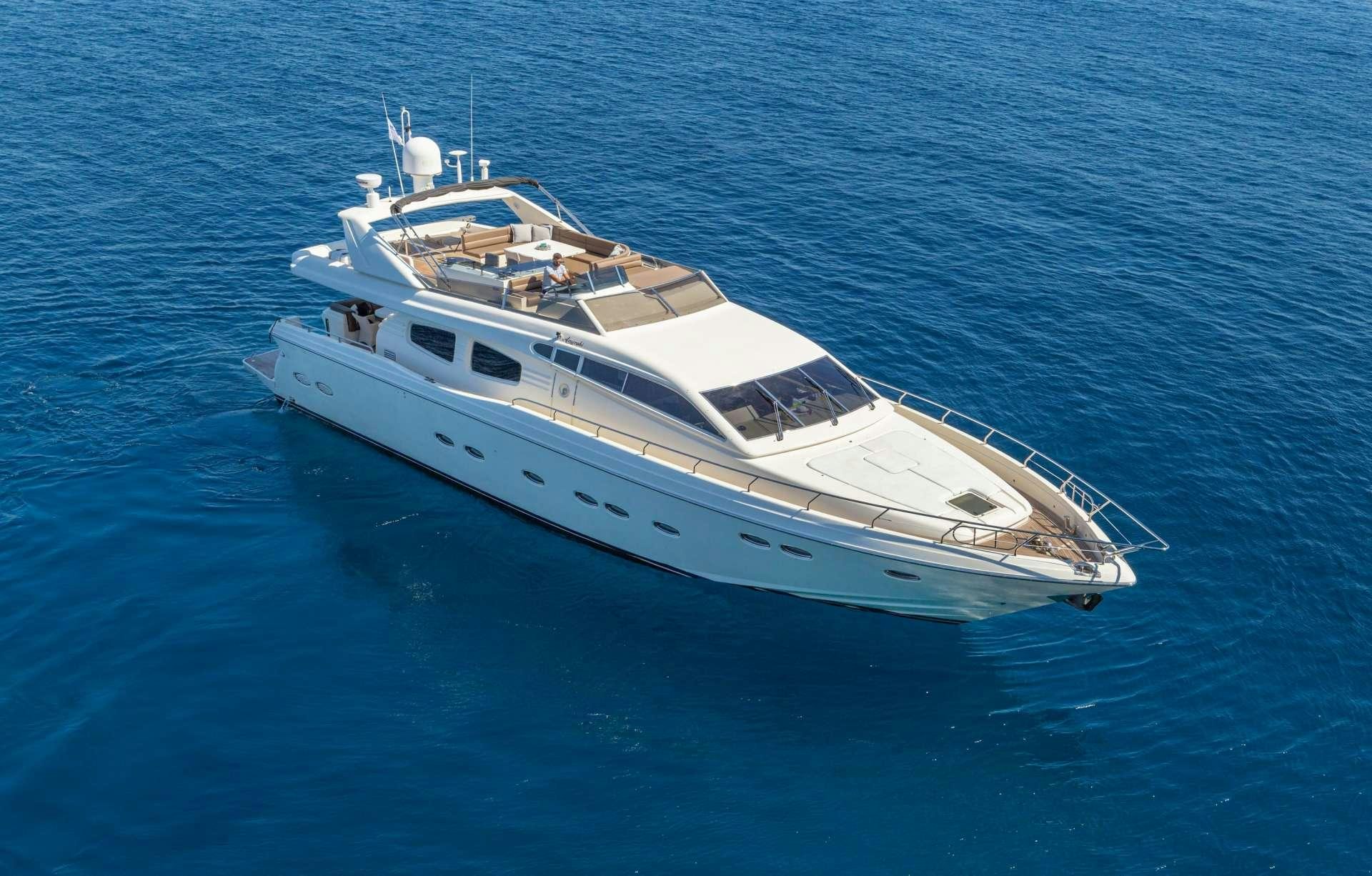 a white yacht in the water aboard ROCK MOON Yacht for Charter
