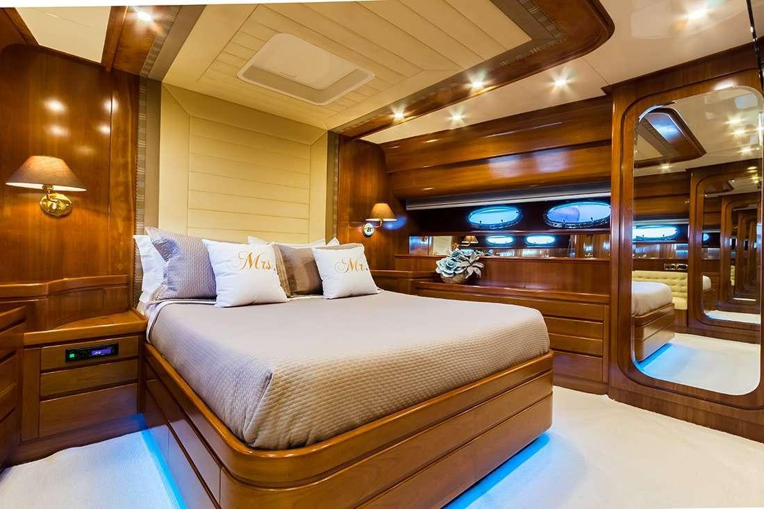 a bed in a room aboard ROCK MOON Yacht for Charter