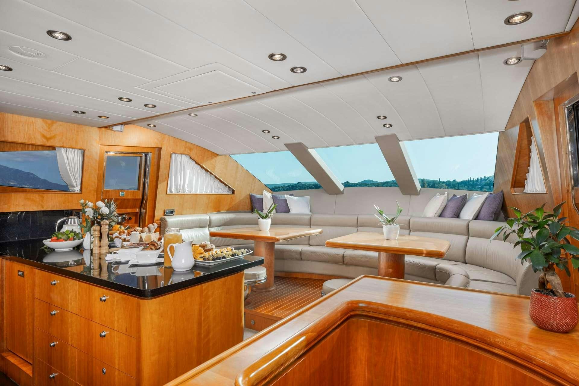 a kitchen with a large open roof aboard ANNABEL II Yacht for Charter