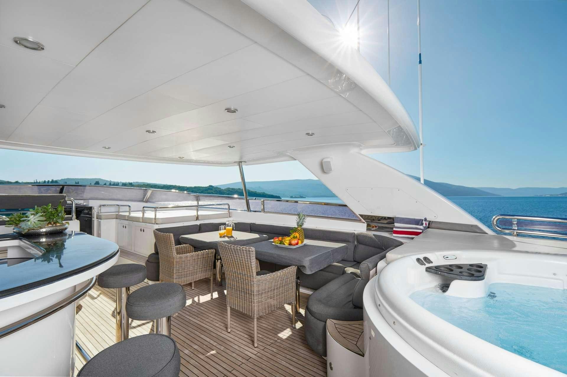 a boat with a table and chairs aboard ANNABEL II Yacht for Charter