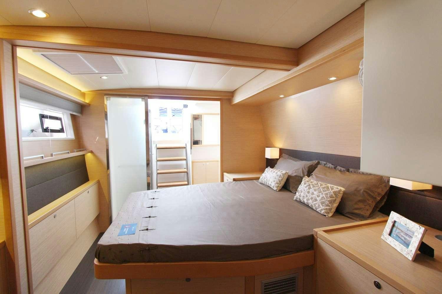 a bed in a room aboard ELLEN SOPHIA Yacht for Charter