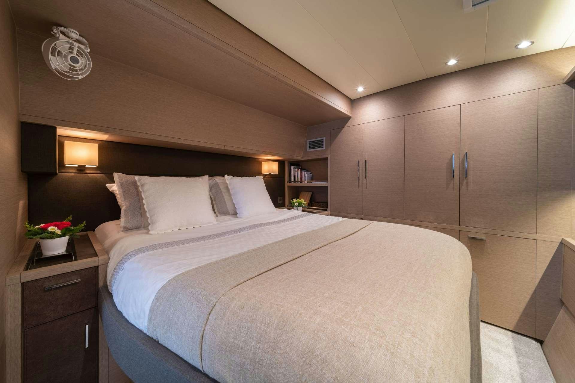 a bed in a room aboard JUST MARIE Yacht for Charter