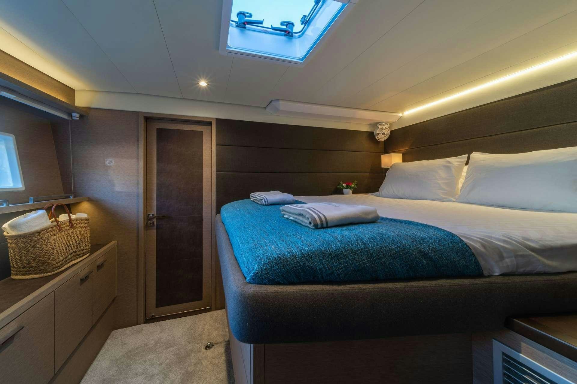 a bed in a room aboard JUST MARIE Yacht for Charter