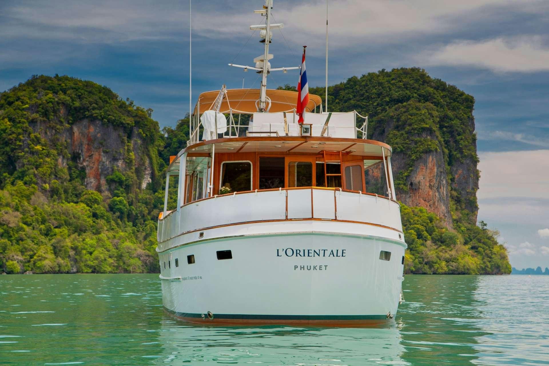 a boat on the water aboard L'ORIENTALE Yacht for Charter