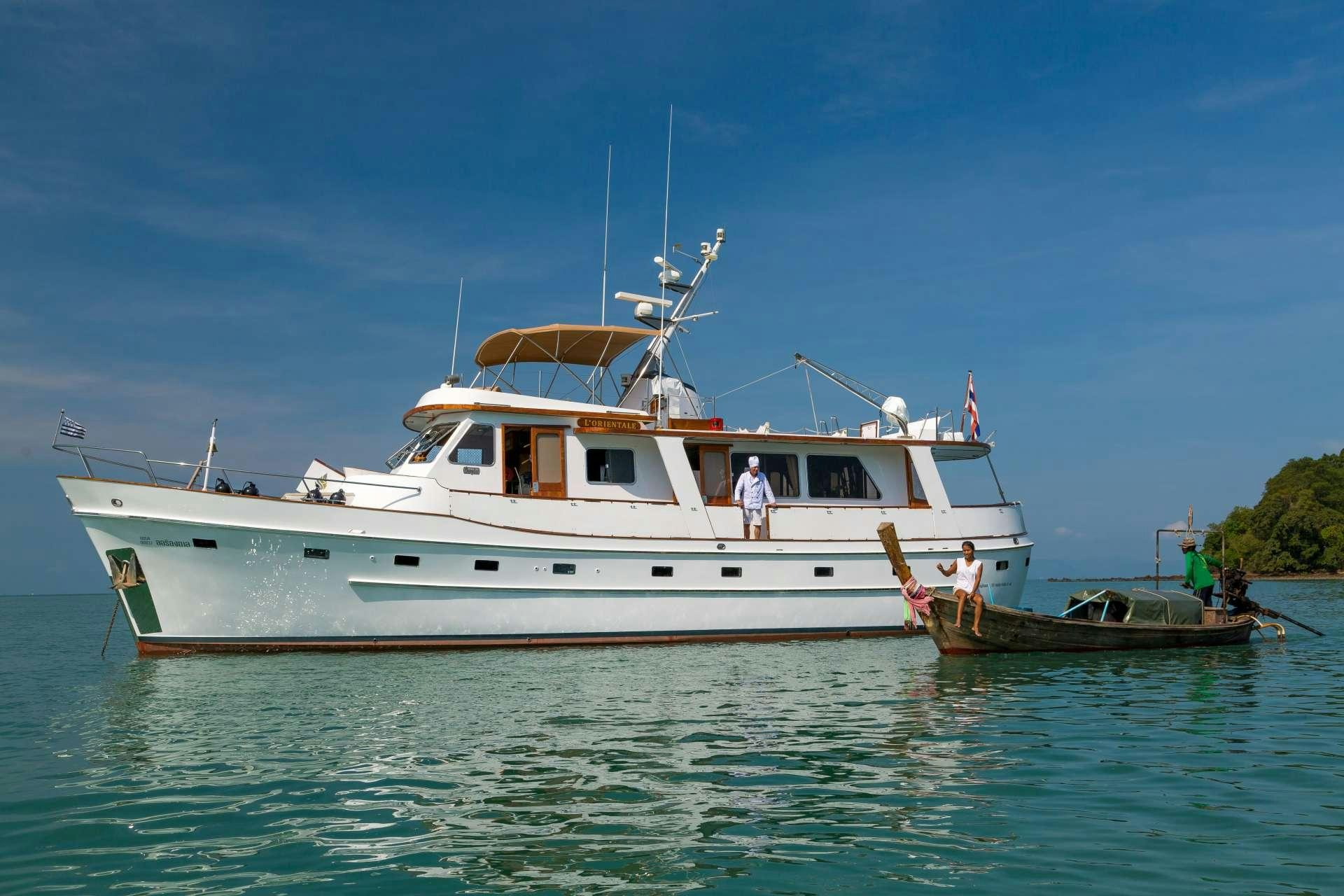 a boat on the water aboard L'ORIENTALE Yacht for Charter