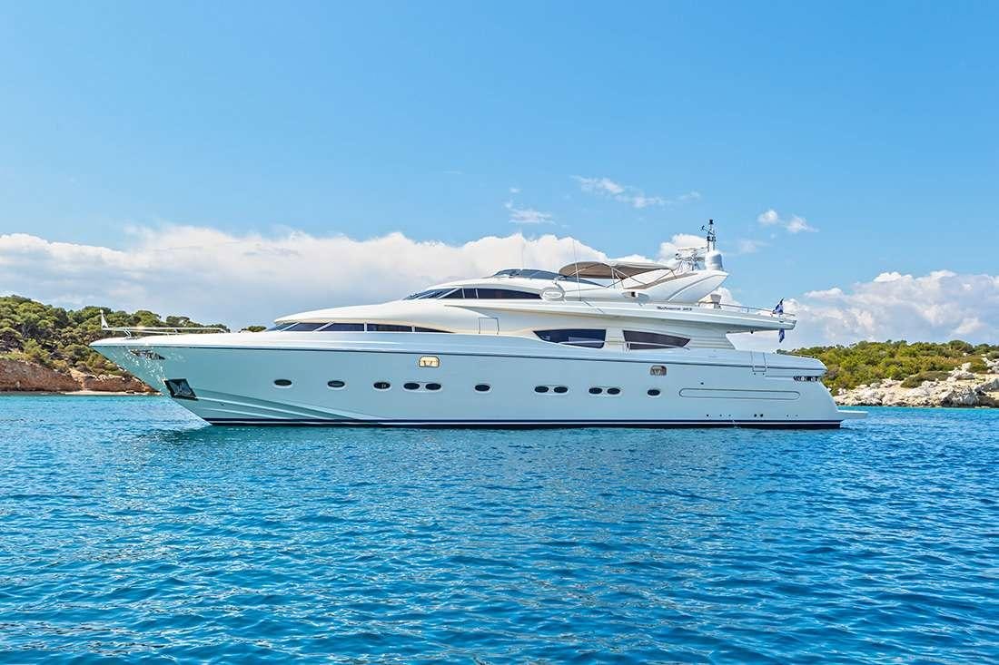 a white yacht in the water aboard DIVINE Yacht for Charter
