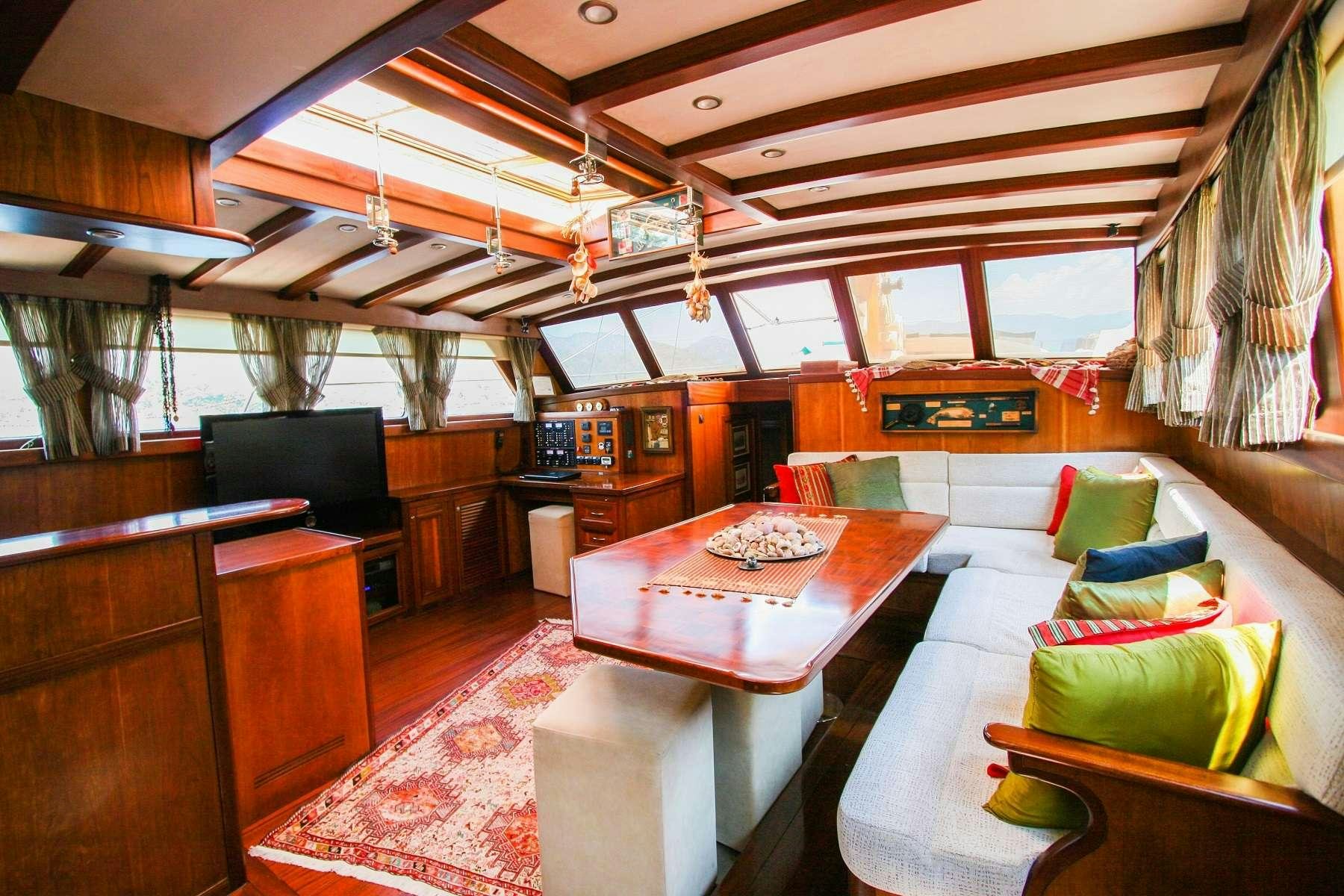 a room with a table and couches aboard LADY FREYA Yacht for Charter
