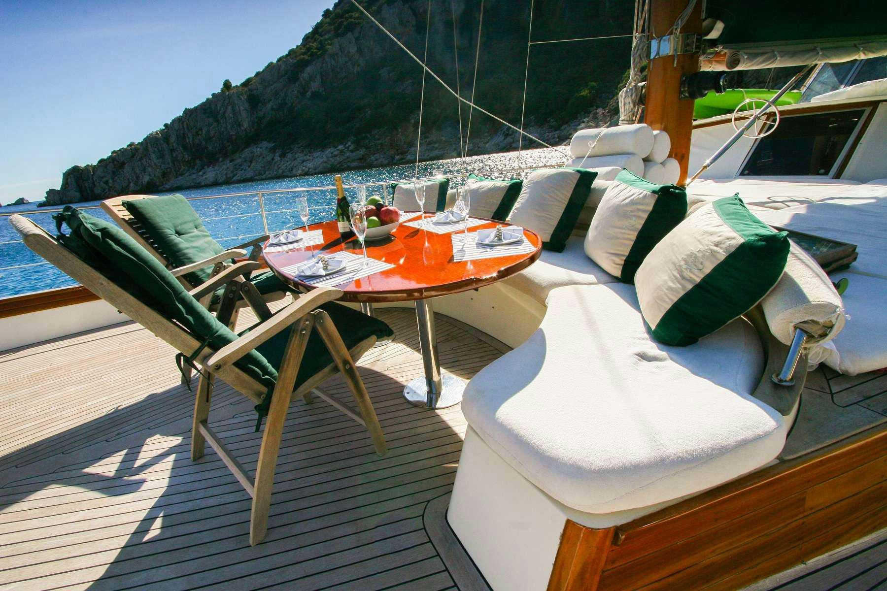 a boat on a deck aboard LADY FREYA Yacht for Charter