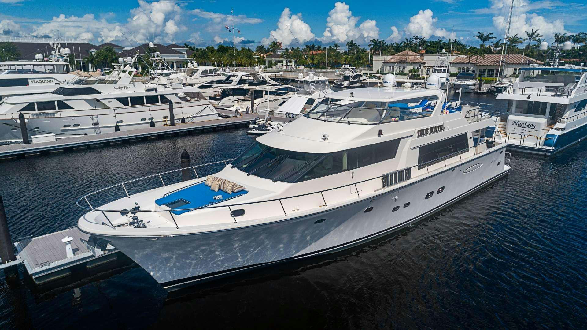 a group of boats in a harbor aboard TRUE NORTH Yacht for Charter