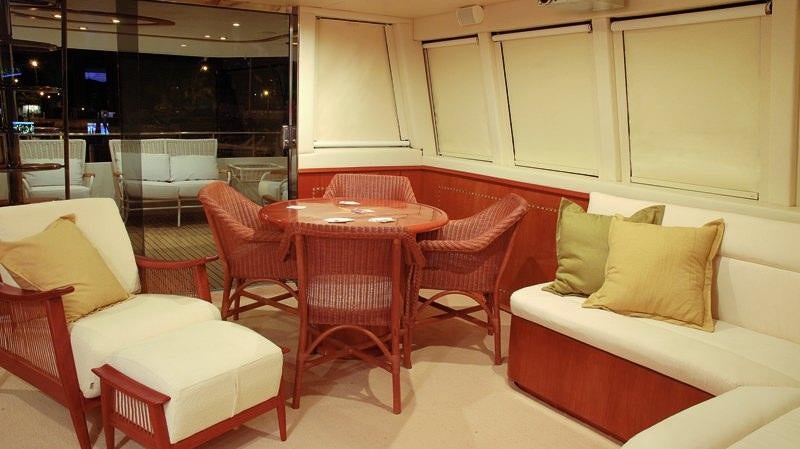 a table and chairs in a room aboard ATLANTIS II Yacht for Charter