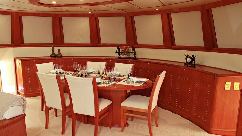 a dining table with chairs aboard ATLANTIS II Yacht for Charter
