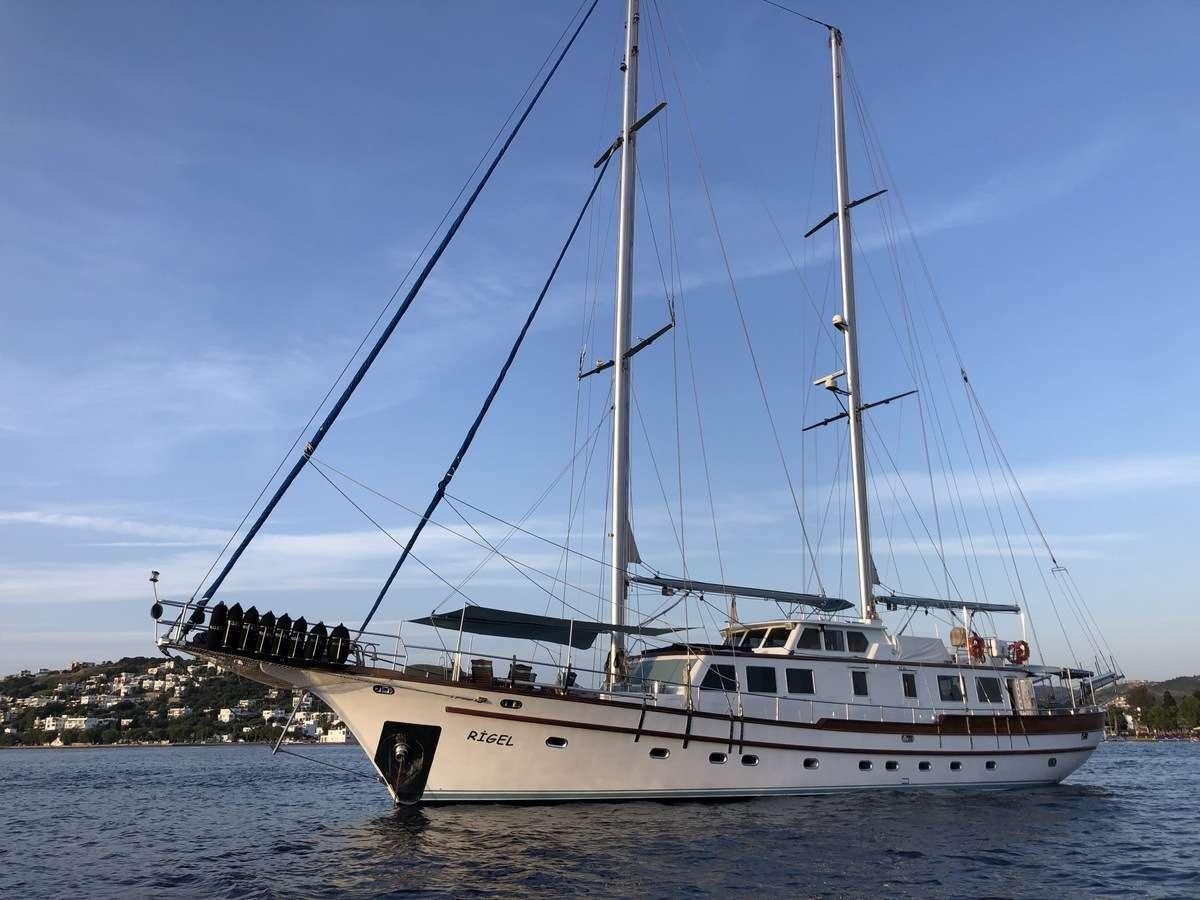 a boat on the water aboard RIGEL Yacht for Charter
