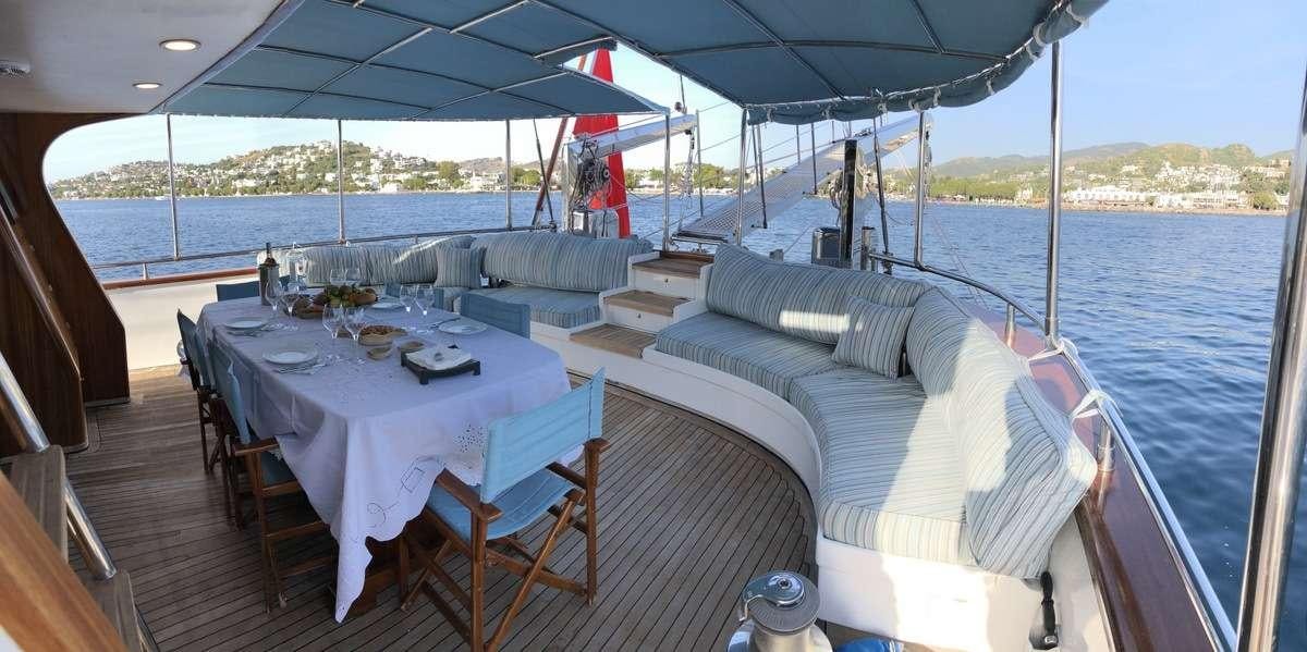 a boat on the water aboard RIGEL Yacht for Charter