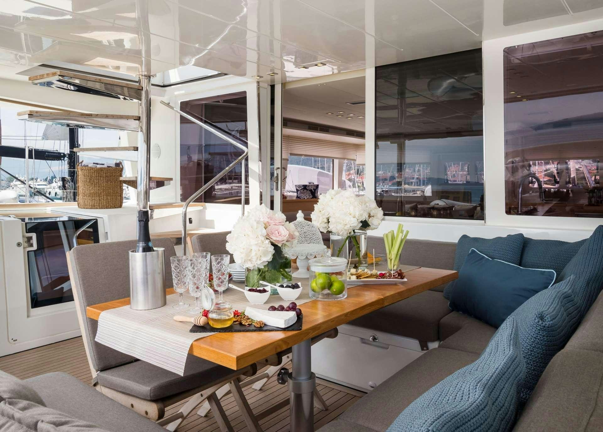 a modern looking living room aboard ARCTIC QUEEN Yacht for Charter