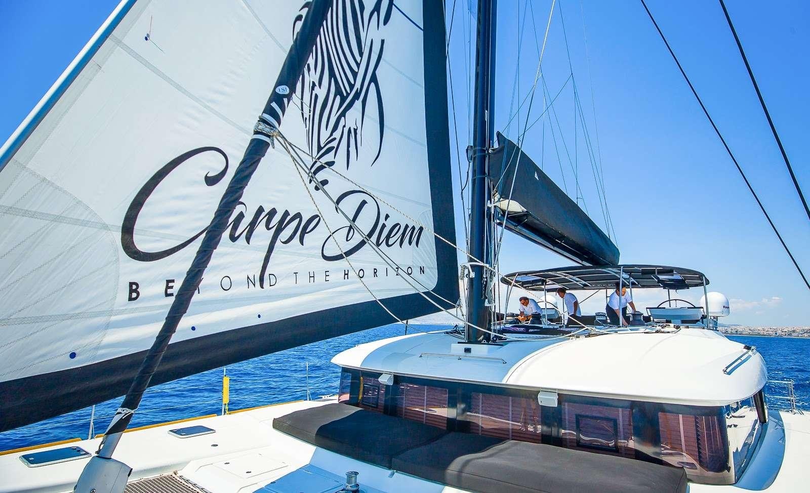 a boat on the water aboard CARPE DIEM Yacht for Charter