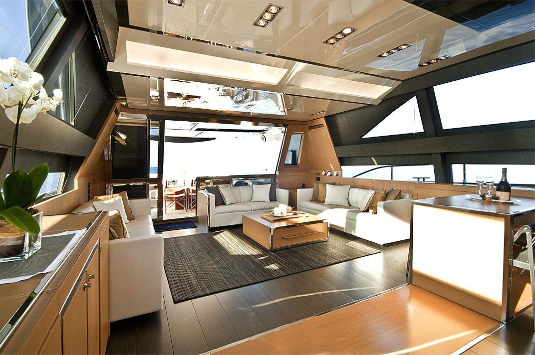 a modern looking living room aboard RHINO A Yacht for Charter