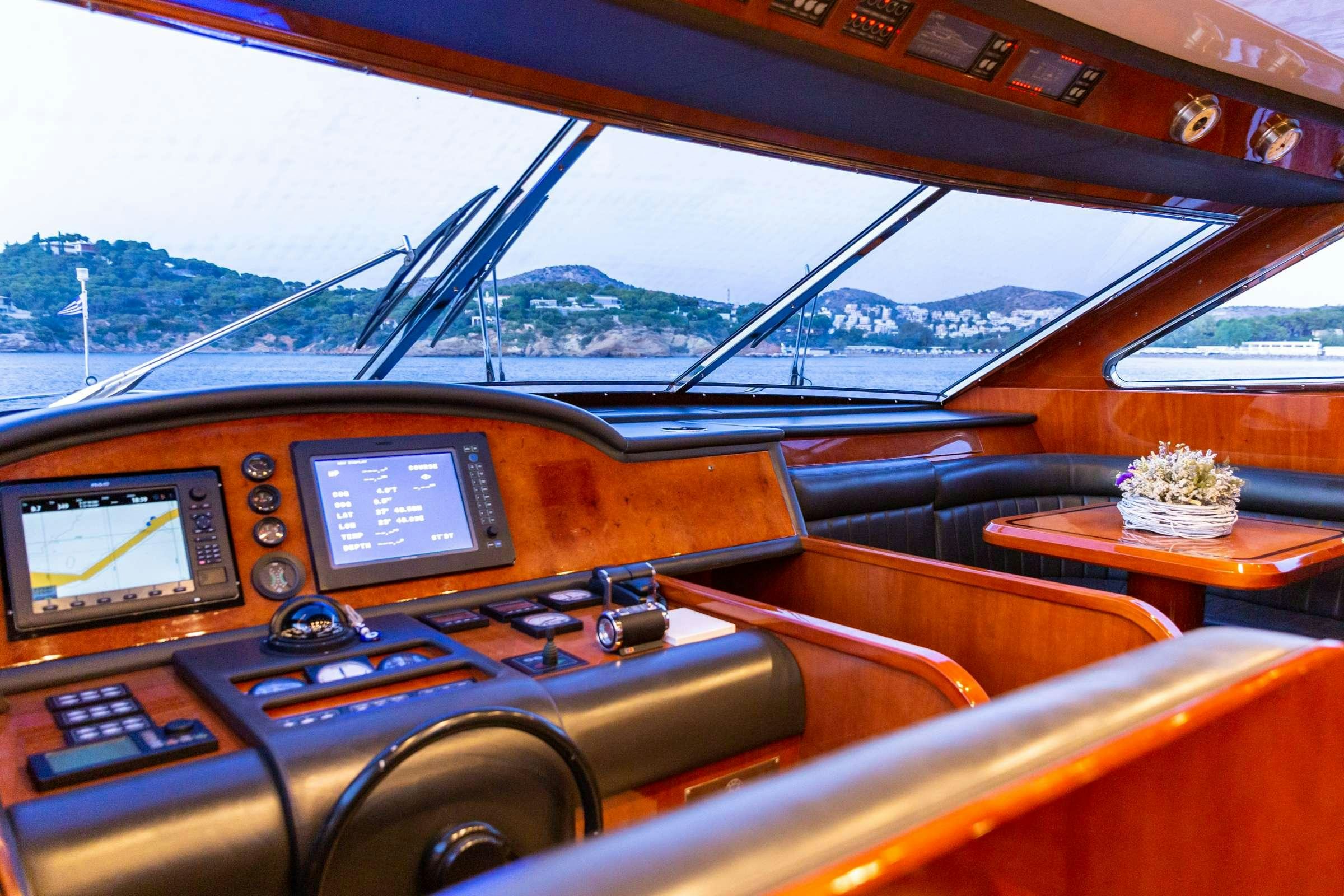 inside of a car aboard PAREAKI Yacht for Charter